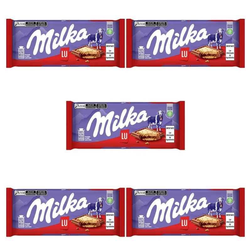 Chocolate Milka Lu Barra Kit Com 5 Unidades De 87G