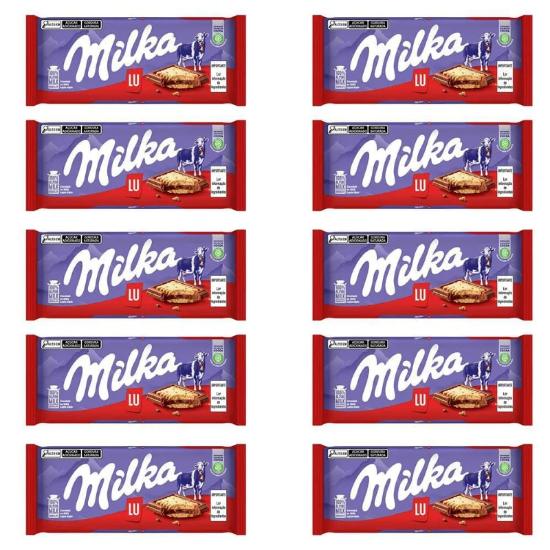 Chocolate Milka Lu Barra Kit Com 10 Unidades De 87G
