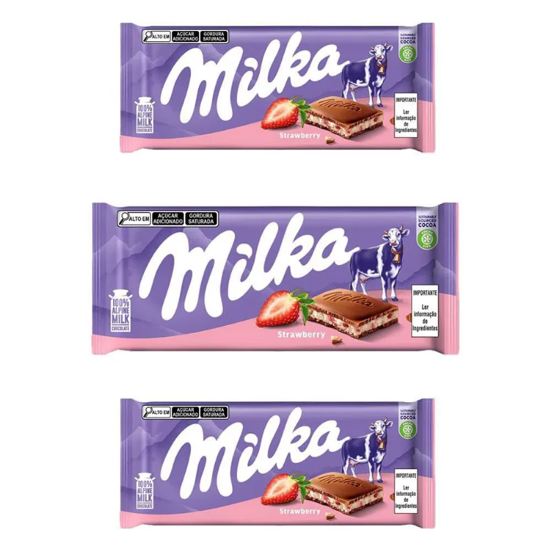 Chocolate Milka Morango Barra Kit Com 3 Unidades De 100G
