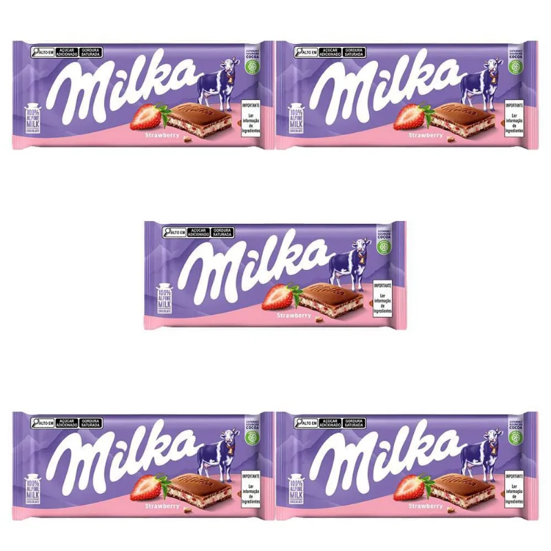 Chocolate Milka Morango Barra Kit Com 5 Unidades De 100G
