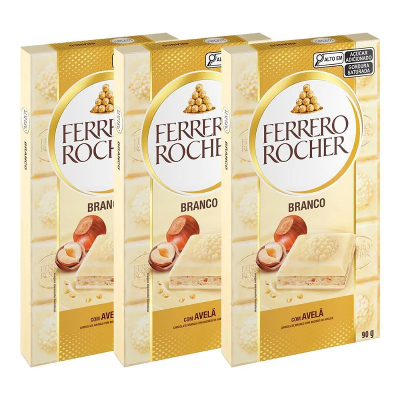 Chocolate Ferrero Rocher Branco Avelã Kit 3 Barras De 90G