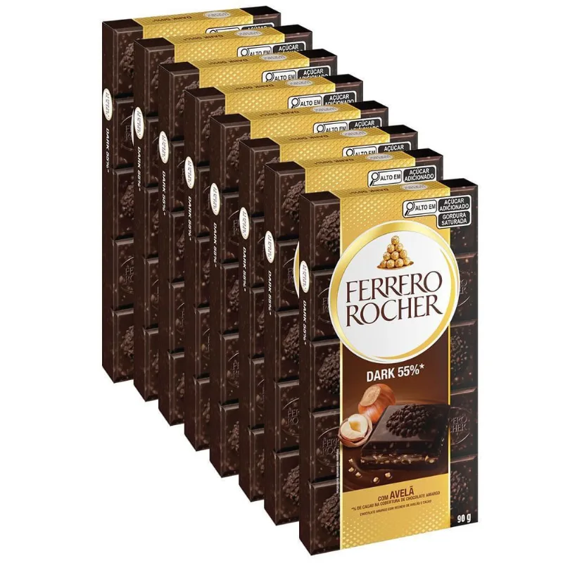 Chocolate Ferrero Rocher Dark 55% Avelã Kit 8 Barras De 80G