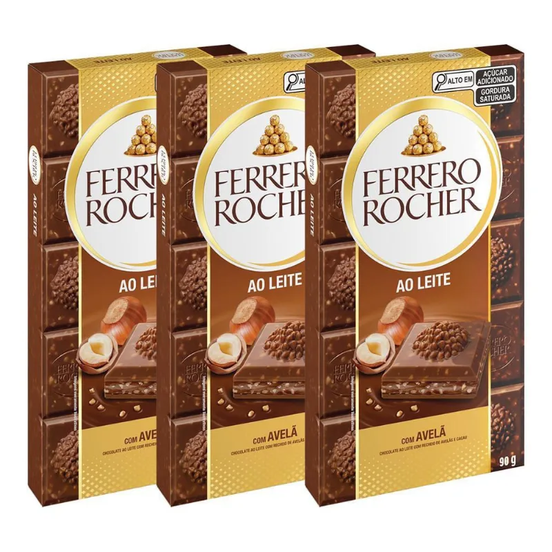 Chocolate Ferrero Rocher Ao Leite Avelã Kits 3 Barras De 90G