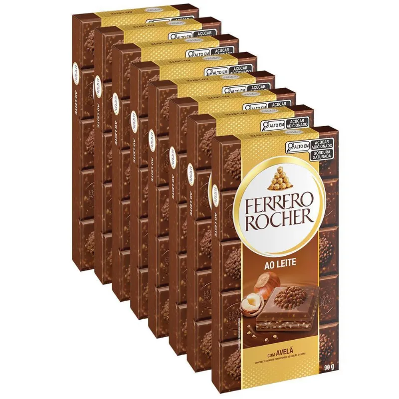Chocolate Ferrero Rocher Ao Leite Avelã Kits 8 Barras De 90G