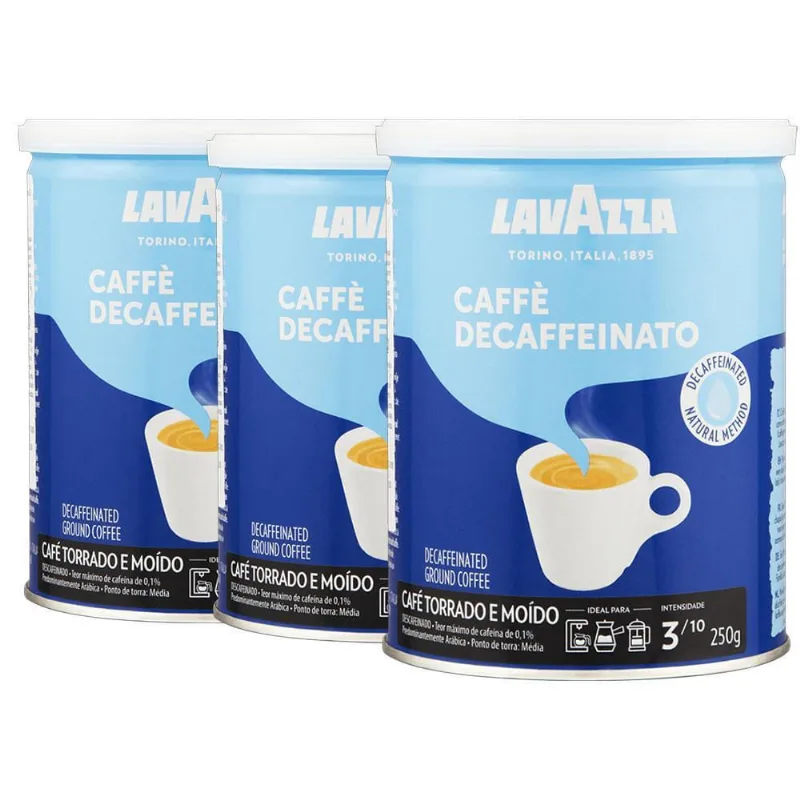 Café Lavazza Descafeinado Moído Kit 3 Latas De 250G