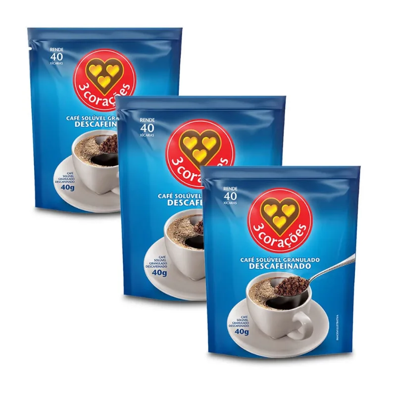 Café Solúvel Descafeinado Três Corações Kit 3 Refis de 40g