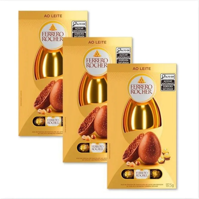 Ovo De Páscoa Ferrero Rocher Ao Leite Kit 3 Unidades 137,5G
