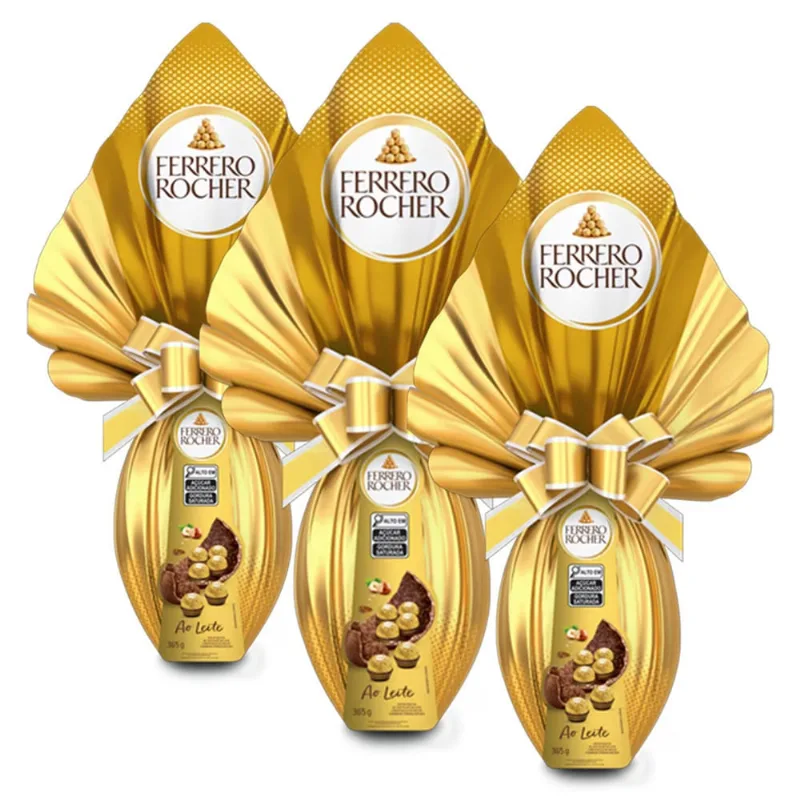 Ovo de Páscoa Ferrero Rocher ao Leite Kit 3 unidades de 365g