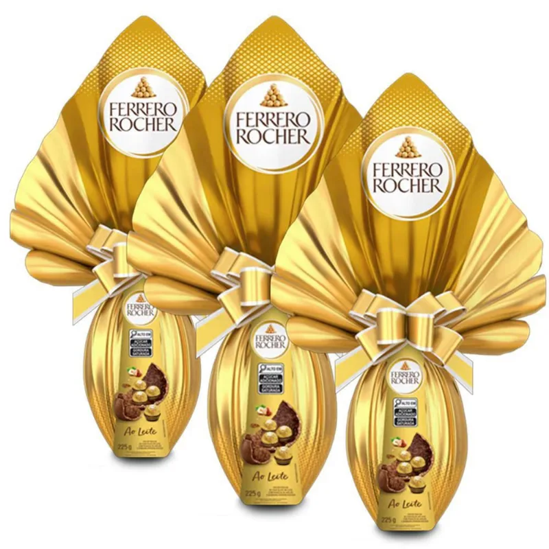 Ovo De Páscoa Ferrero Rocher Ao Leite Kit 3 Unidades 225G