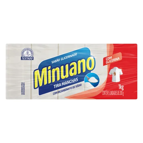 TIRA MANCHAS EM BARRA GLICERINADO MINUANO PACOTE 1KG 5 UNIDADES - MINUANO
