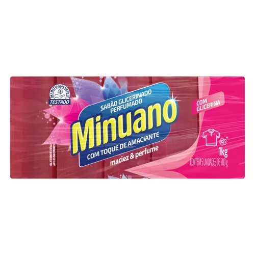 SABÃO EM BARRA GLICERINADO COM AMACIANTE MINUANO PACOTE 1KG 5 UNIDADES - MINUANO