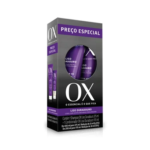 SHAMPOO 375ML E CONDICIONADOR 170ML OX LISO DURADOURO