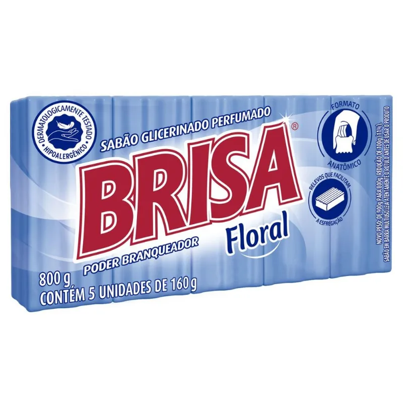 Sabão em Barra Glicerinado Brisa Floral Brisa 800g com 5 Unidades de 160g Cada