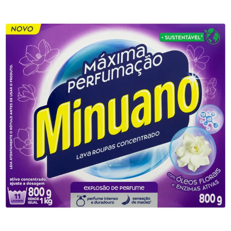 Lava-Roupas Pó Minuano Concentrado Máxima Perfumação Caixa 800g