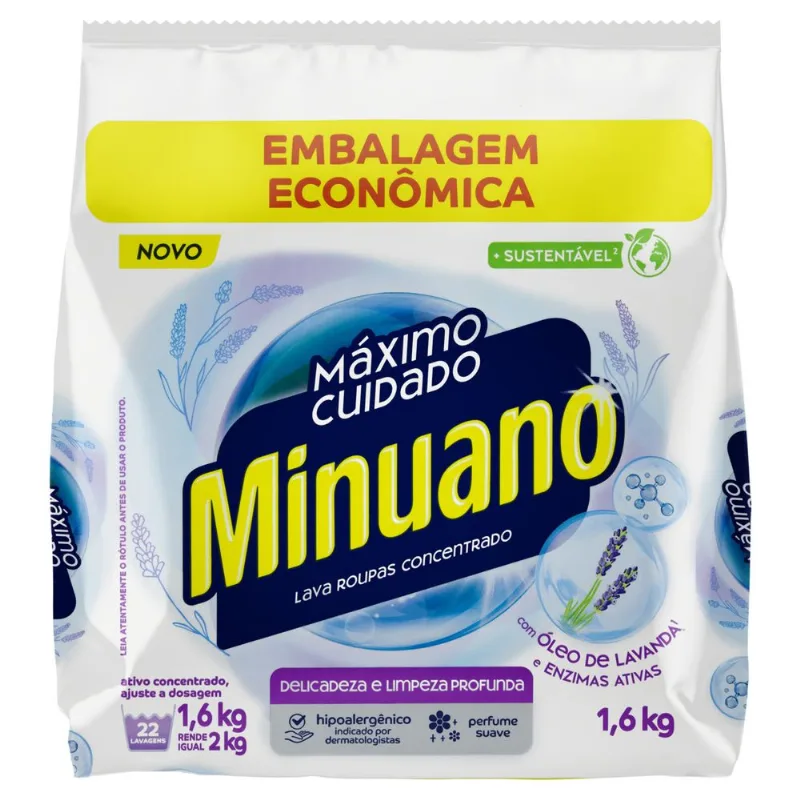 Lava-Roupas em Pó Concentrado Minuano Máxima Perfumação Pacote 1.6Kg Embalagem Econômica