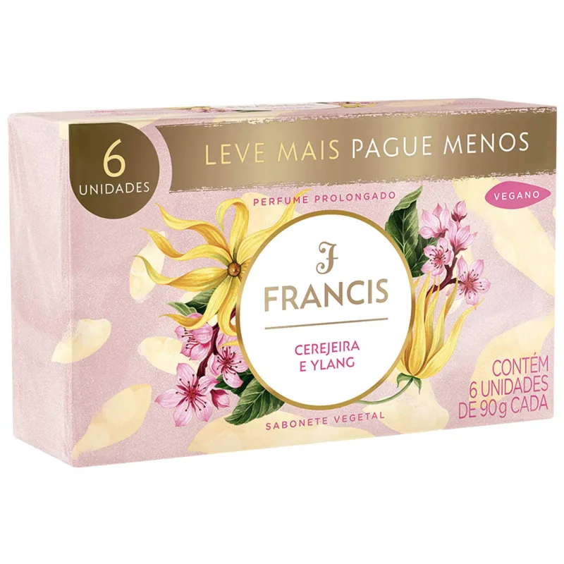 Conjunto com 6 Sabonetes em Barra Francis Cerejeira e Ylang 90g - Francis - Higiene E Beleza