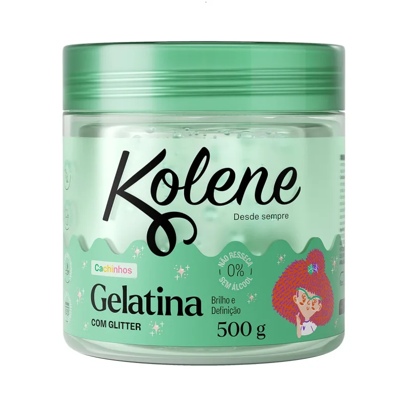 Gelatina para Cabelos Infantil Kolene Cachinhos Brilho e Definição com Glitter Maçã Verde 500g - Kolene