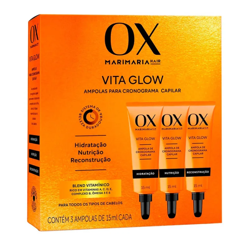 Kit 3 Ampolas Para Cronograma Capilar Ox Mari Maria Vita Glow 15ml Ampolas Para Cronograma Capilar Ox Mari Maria Vita Glow 15ml Com 3 Unidades - Não Informado