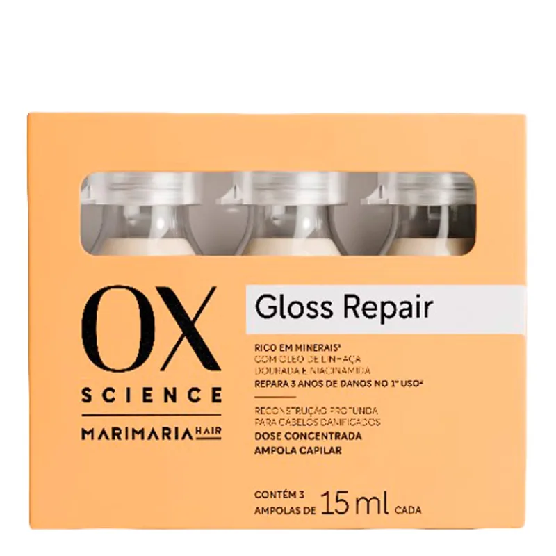 Kit Ox Science Gloss Repair 3 Ampolas de 15ml - OX - Creme Para Cabelo