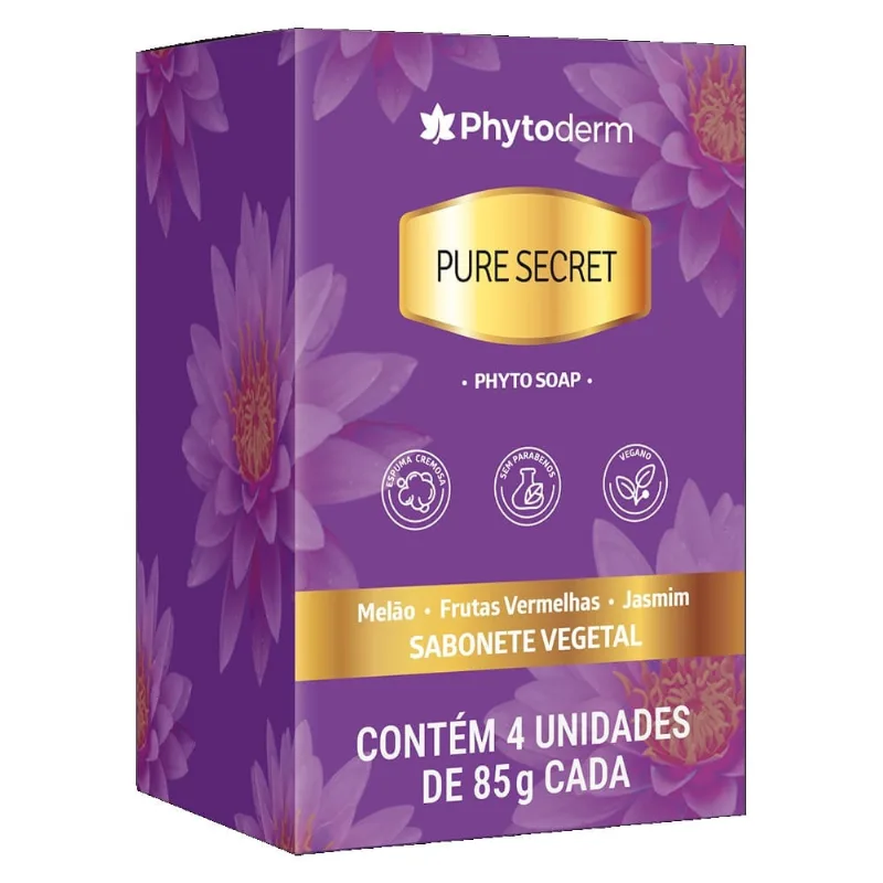 Sabonete Barra Pure Secret Perfumado Feminino Phytoderm 4 Unidades 85g Cada