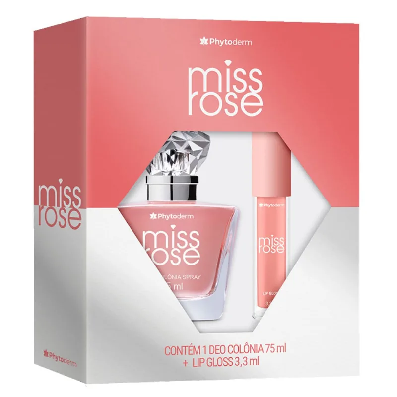 Kit Deo Colônia e Lip Gloss Phytoderm Miss Rose 75ml + 3,3ml