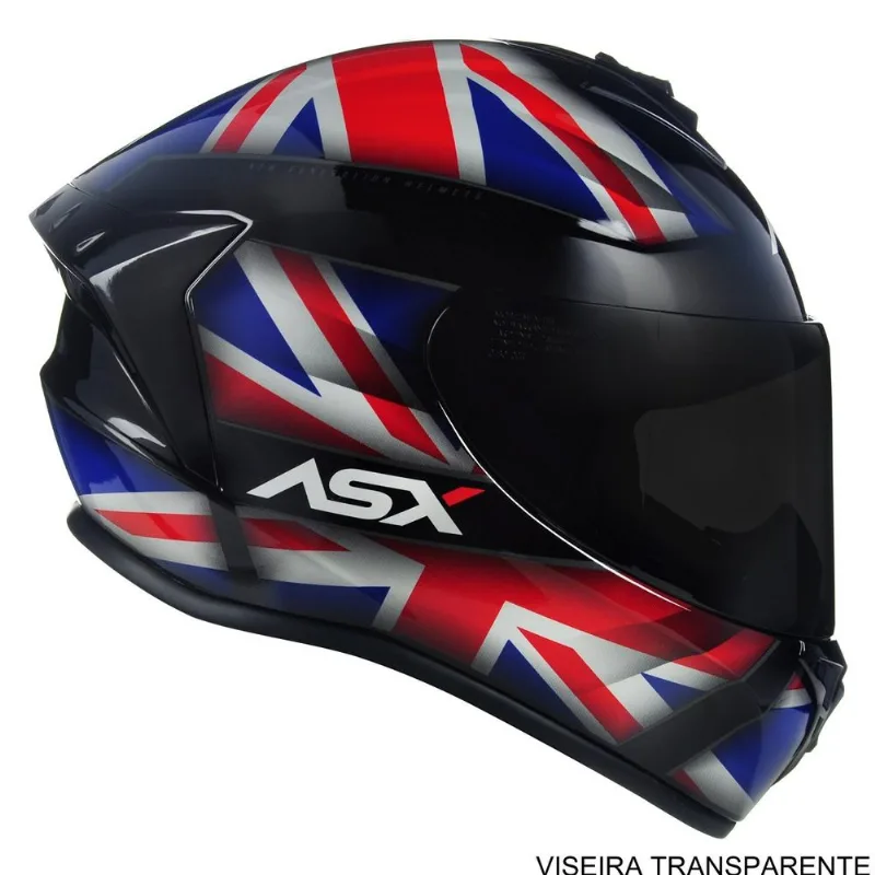Capacete ASX Draken UK Brilho Preto Vermelho Azul 60 (MP)