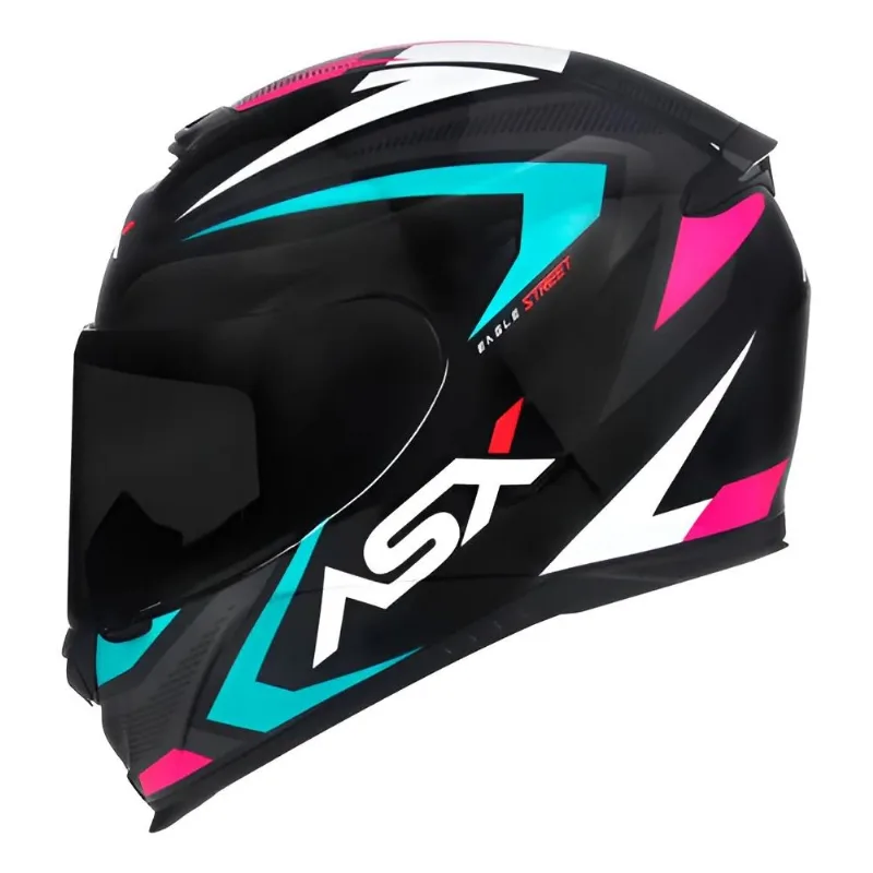 Capacete Asx Eagle Street Brilho Preto/Tiffany/Rosa – Tamanho 58/M