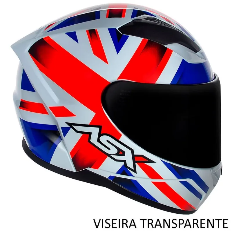 Capacete ASX City Kingdom Brilho Branco Vermelho Azul 64 (MP)