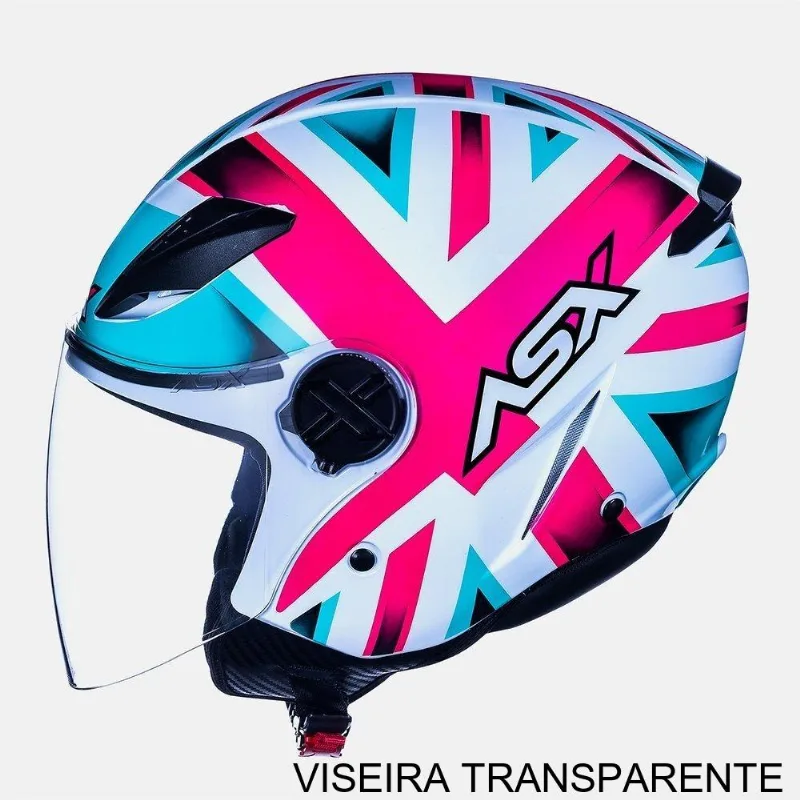 Capacete ASX City Air Kingdom Brilho Branco E Rosa 58 (MP)