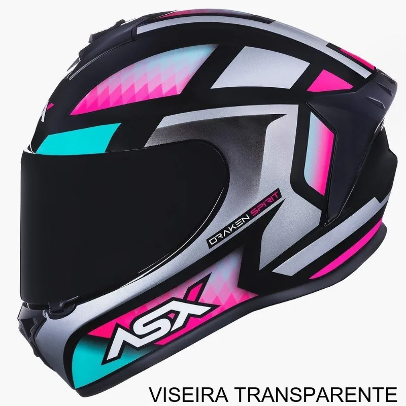 Capacete ASX Draken Spirit Brilho Preto Tiffany E Prata 62 (MP)