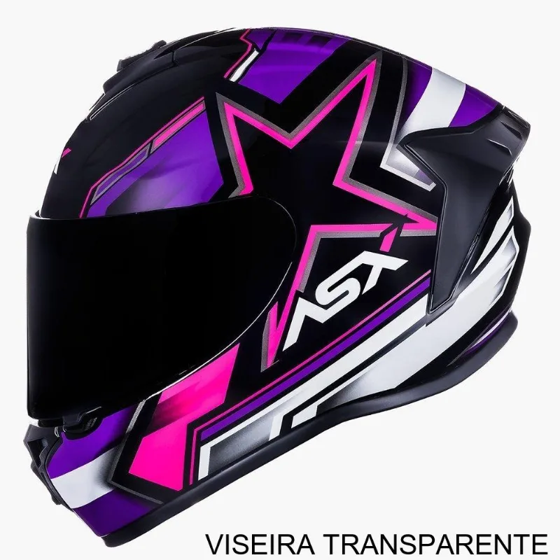 Capacete ASX Draken Pilot Brilho Preto E Lilás 60 (MP)