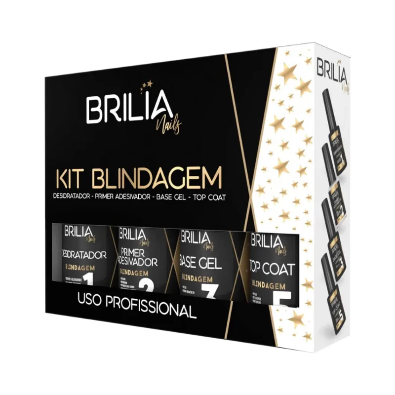Kit Brilia Nails Blindagem Desidratador Primer Base Top Coat