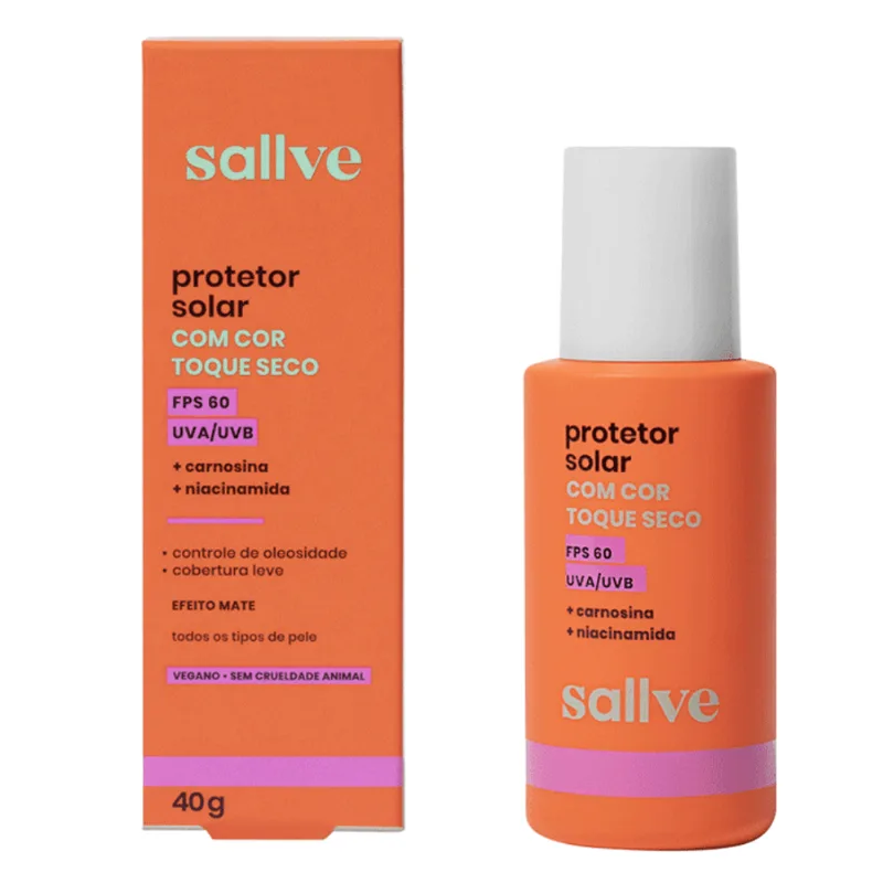Protetor Solar Facial Sallve Toque Seco FPS60 Com Cor 70 40g