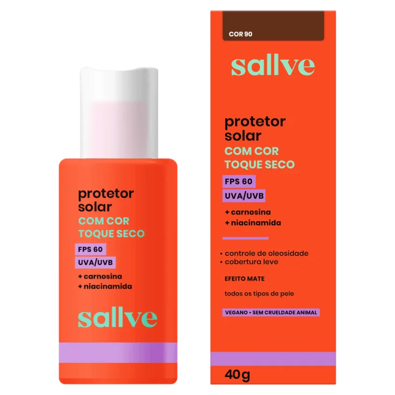 Protetor Solar Facial Sallve Toque Seco Cor 90 FPS 60 - 40g - Sallve