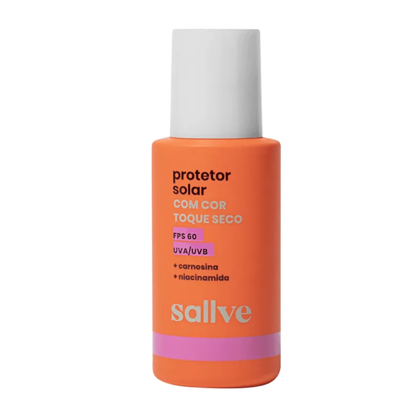 Protetor Solar Facial Sallve Toque Seco FPS60 Com Cor 100 40g - Sallve