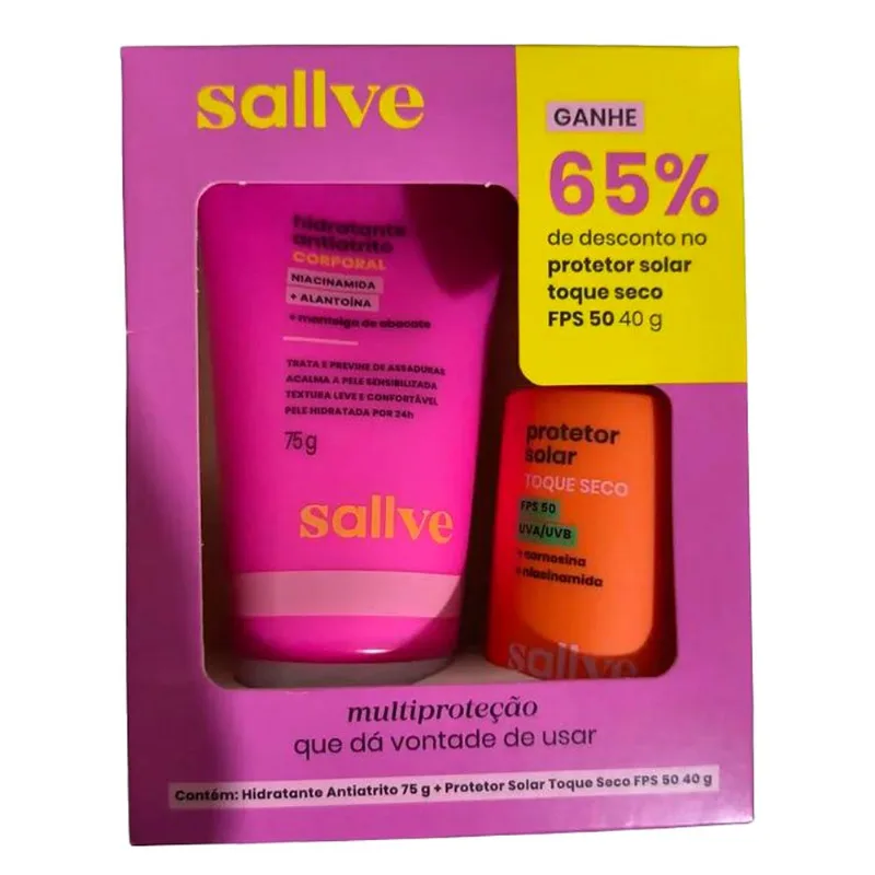 Kit Sallve Hidrante Antiatrito 75g + Protetor Solar Toque Seco FPS50 40g