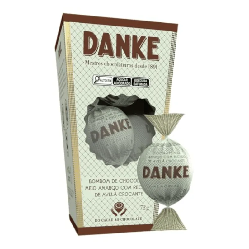 Bombom Danke 72g Meio Amargo Com Avelã 63% Cacau - Danke
