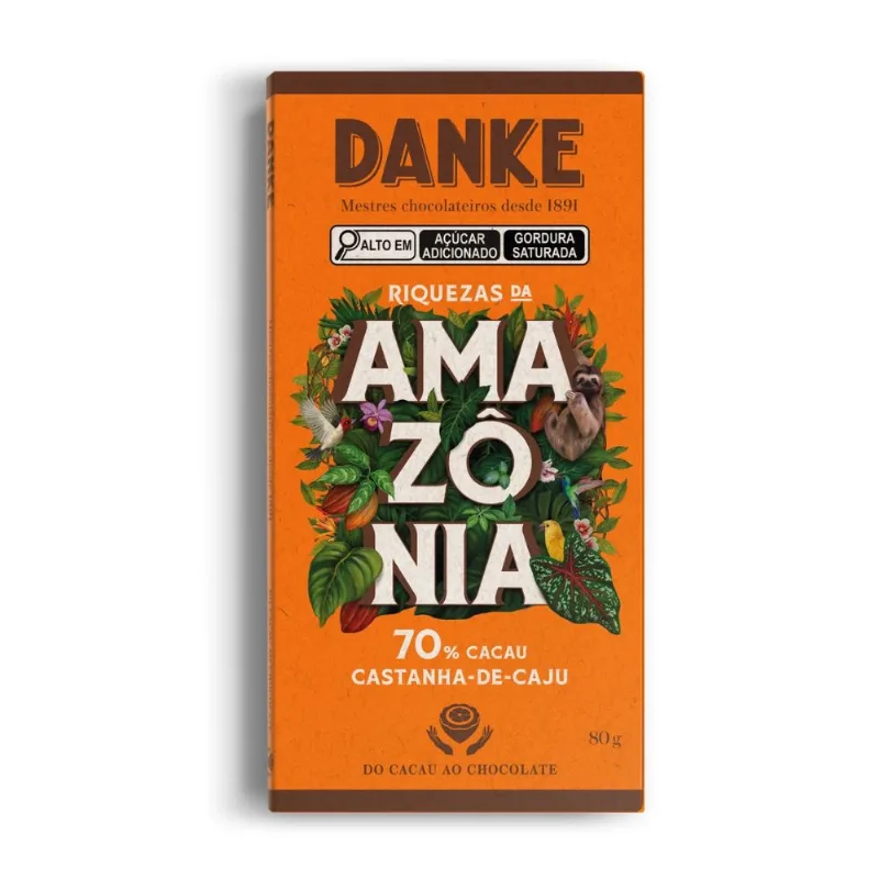 Chocolate 70% Cacau e Castanha de Caju Amazônia Danke 80g
