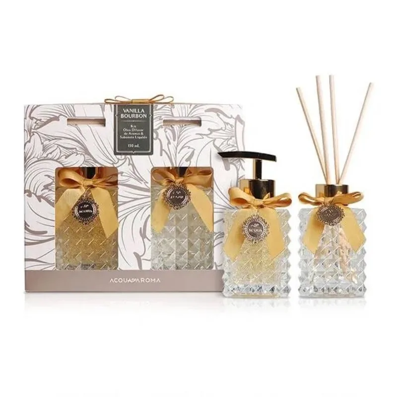 Kit Difusor Amb e Sab Liq 130ml Vanilla Bourbon Acqua Aroma