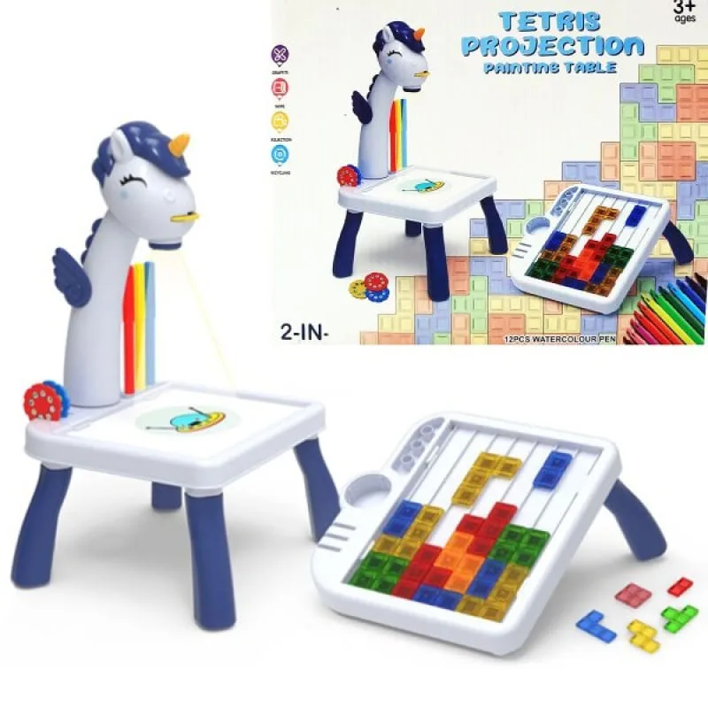 Brinquedo Mesinha De Pintura Unicórnio Com Projeção Tetris - Genérico - Brinquedos