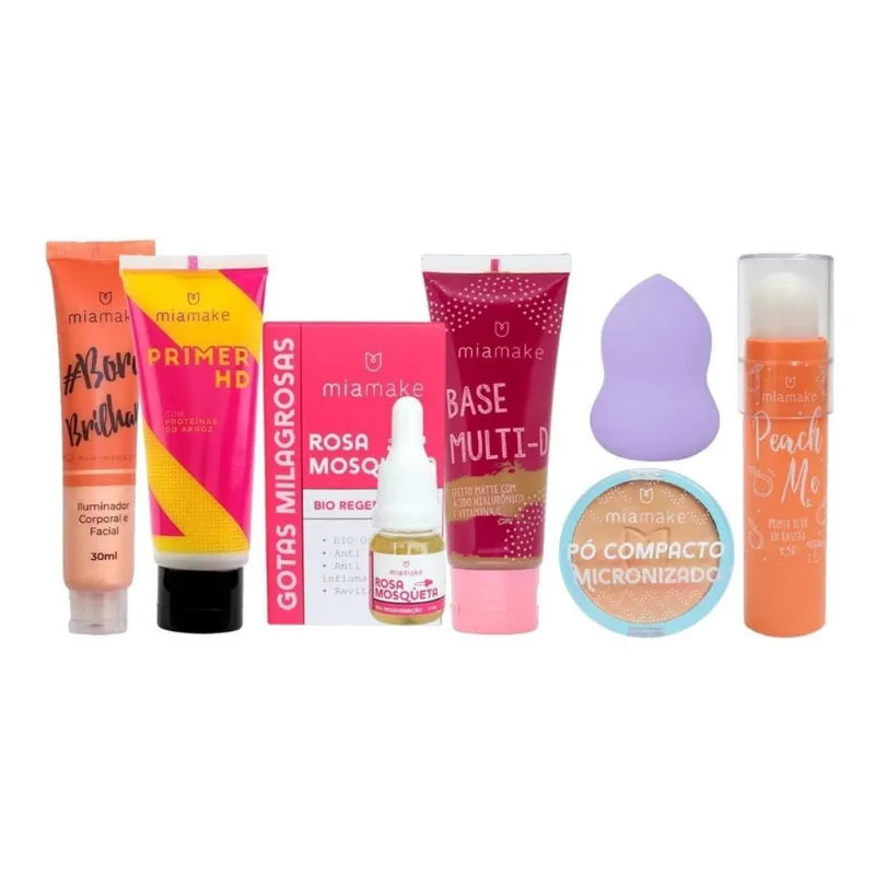 Iluminador Primer Esponja Facial Pó Compacto Pele Morena
