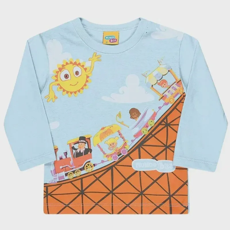 Camiseta infantil manga-longa mundo bita 3 à 12 meses - azul