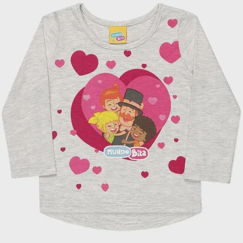 Blusinha manga-longa masha E O urso corações P à G anos Cinza