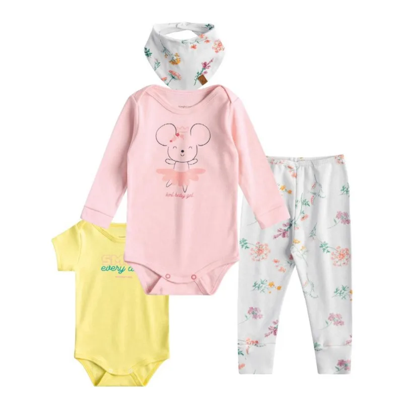 Kit Bebê Menina, Delicado, 4 peças - Kamylus