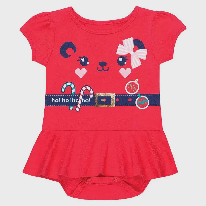 Vestido Bebê com Body Estampa de Natal Kamylus