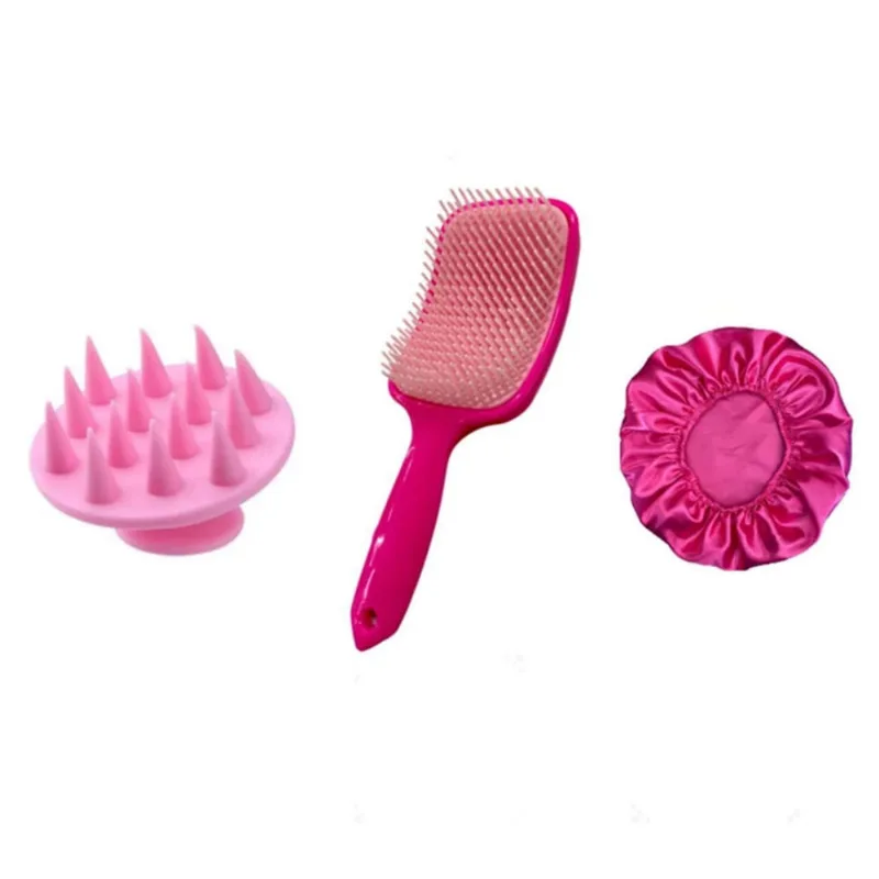 Kit Com Escova Lava Cabelo Massageadora + Escova Raquete +