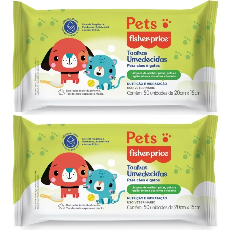 TOALHAS UMEDECIDAS PETS FISHER PRICE PARA CÃES E GATOS - 2UN