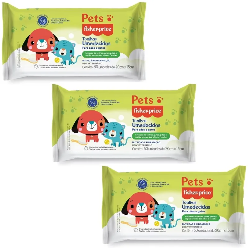 TOALHAS UMEDECIDAS PETS FISHER PRICE PARA CÃES E GATOS - 3UN