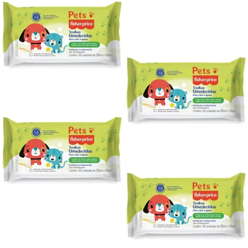 TOALHAS UMEDECIDAS PETS FISHER PRICE PARA CÃES E GATOS - 4UN