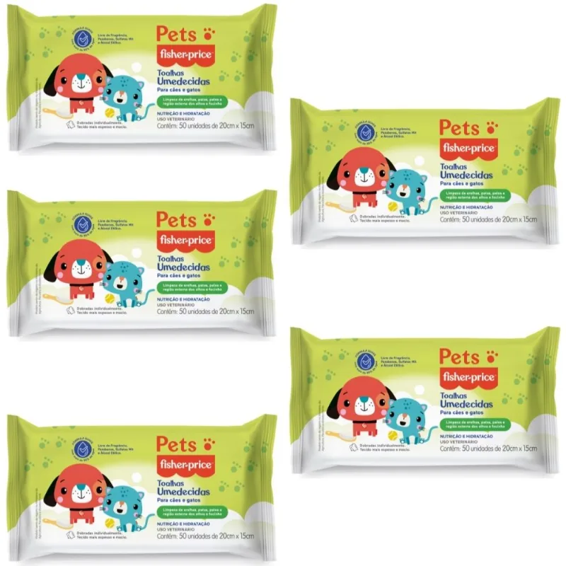 TOALHAS UMEDECIDAS PETS FISHER PRICE PARA CÃES E GATOS - 5UN
